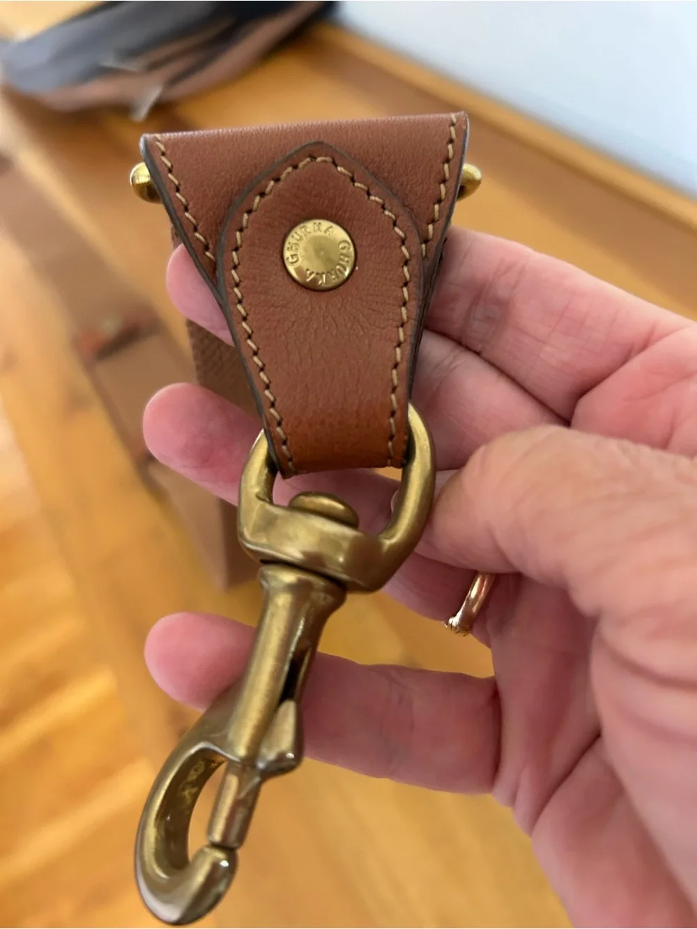 Ghurka Brand Chestnut Brown Webbed Shoulder Strap with Brass Hardware - Picture 5 of 8